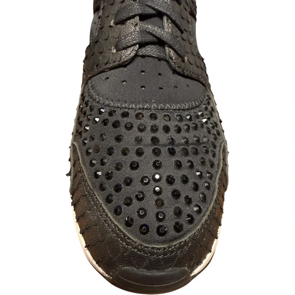Ash Mood Women's 38/US 7 Black Sneakers Rhinestones Faux Snake Neoprene Shoes